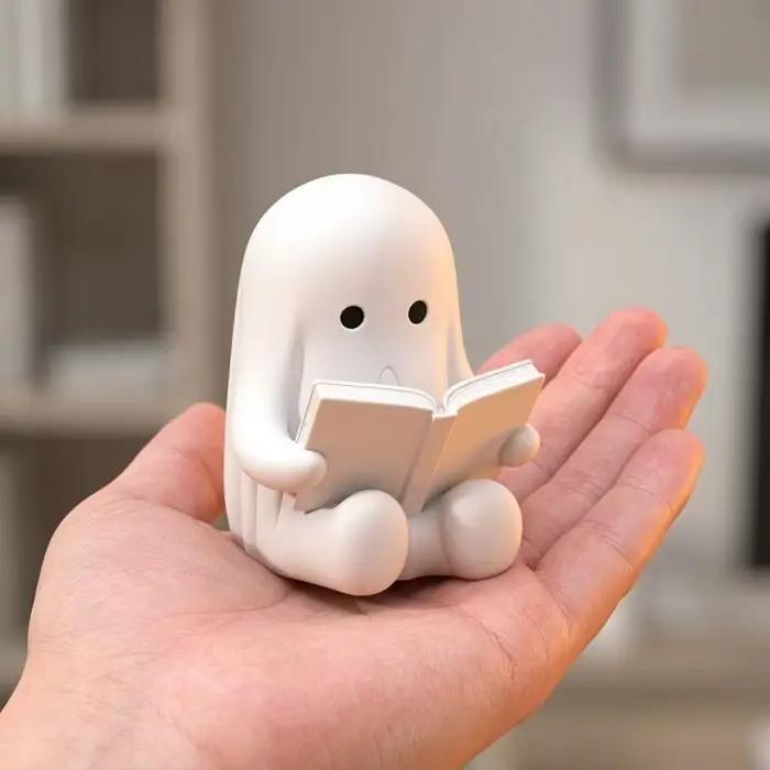 Statues Artisanales Fantôme en train de lire, Miniature de collection, Ornement fantôme mignon en plastique, Figurine créative pour bureau