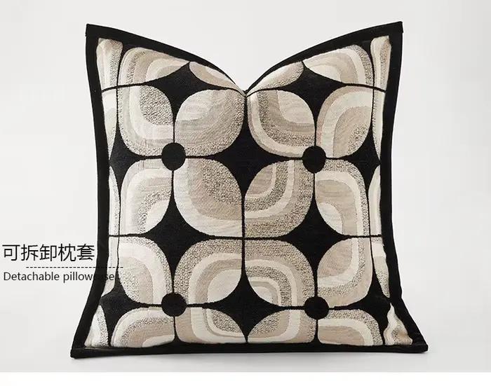 Housse de coussin géométrique noir kaki