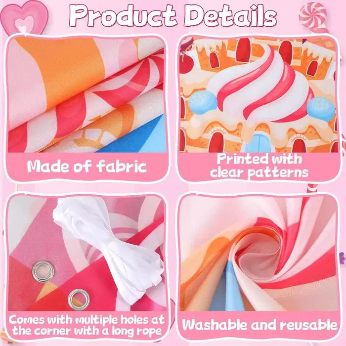 Décorations de fête Candyland, 4 pièces, couvertures de porte de bonbons, bannière suspendue de noël, toile de fond, magasin de terre de bonbons, signe de porche coloré