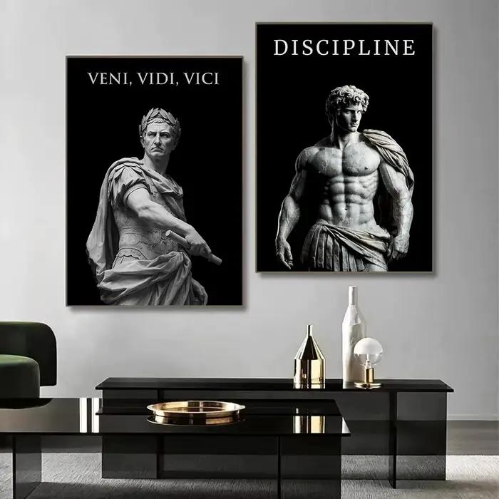 Statues romaines de guerriers spartiates peintes sur toile avec citations de motivation pour décorer maison ou salle de sport occasions spéciales