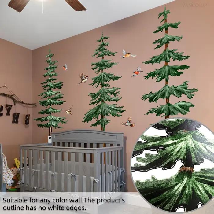Grand autocollant mural en forme de pin 4 pièces décor de forêt pour chambre d'enfants papier peint pour salon chambre à coucher occassions spéciales