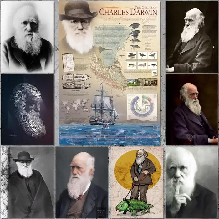 Affiche d'art sur toile de Charles Darwin, impression d'image murale, décor de chambre familiale moderne