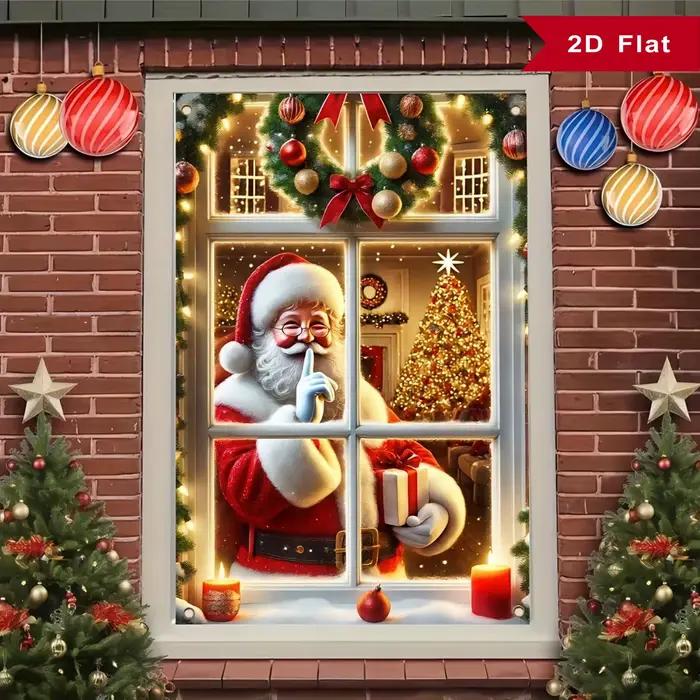 Décorations de fenêtre joyeux noël – Toile de fond de noël, arrière-plan de Photo de père noël, couverture de fenêtre de noël, bannière d'arrière-plan pour intérieur