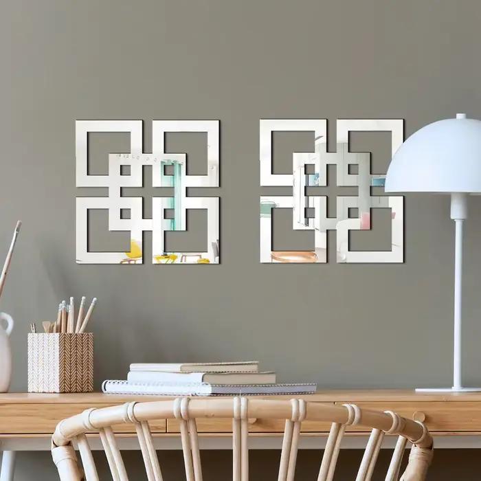 20*20 cm 12/8/4 pièces carré argent miroir décoration murale acrylique auto-adhésif