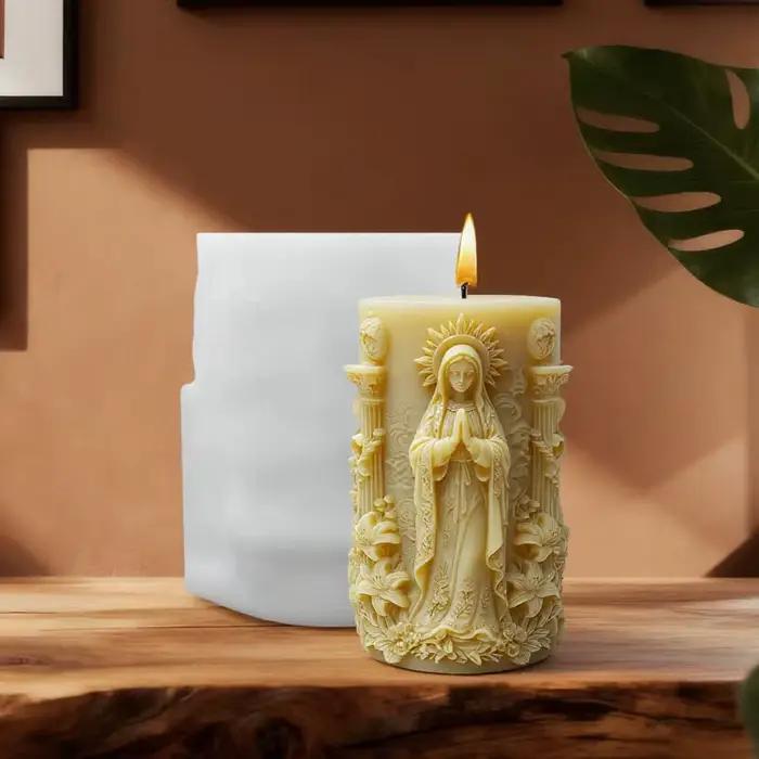 Moule à bougie en silicone style religieux Vierge Marie et Lys