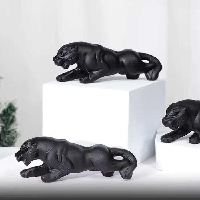 Statuette en obsidienne noire sculptée à la main de panthère, ornement de bureau, décoration d'intérieur pour cadeau spécial occasions