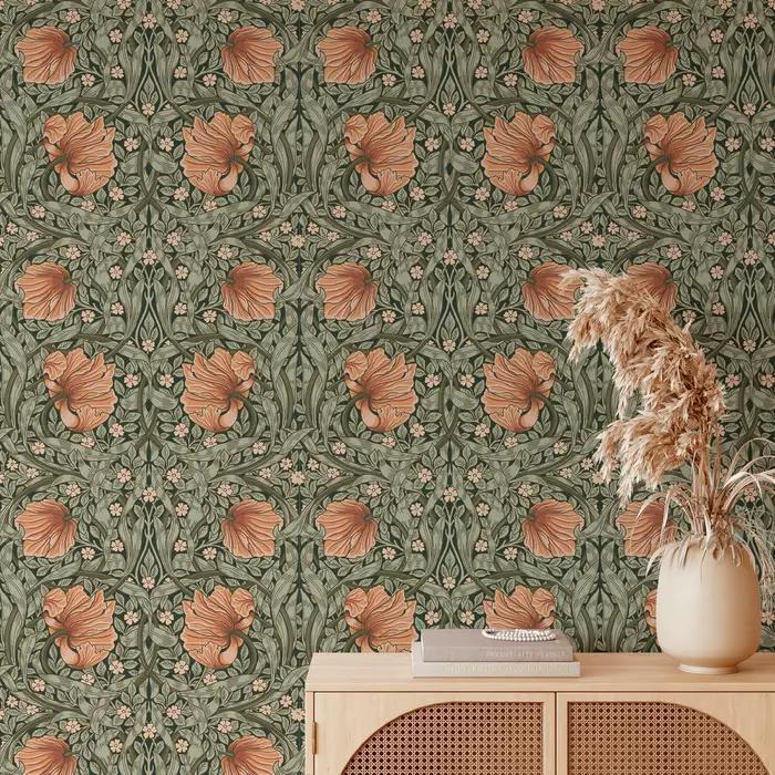 Papier peint floral vintage auto-adhésif résistant à l'eau et aux moisissures pour décoration murale en salon chambre à coucher cuisine et chambre d'enfants
