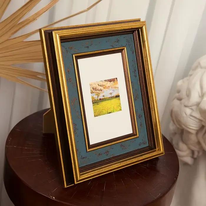 Cadre Photo rectangulaire de Style rétro américain, bordure dorée, petit cadre Photo classique, décoration de maison, ornement, couleur unie