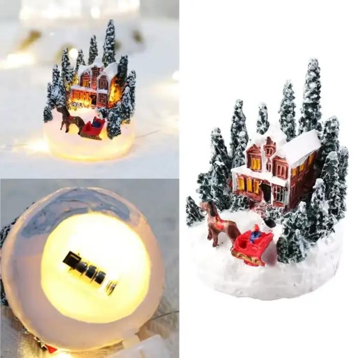 Figurines de maison de Village de noël à lumière Led, dessin animé créatif, ornements de ville de noël, bricolage artisanal, lampe de nuit
