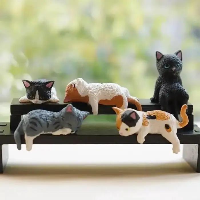 Petite statue de chat, décoration miniature pour étagère