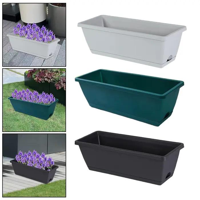 Jardinière de boîte de fenêtre rectangulaire, 2 pièces, organisateur de décoration avec trous de Drainage, Pot de plantes pour jardin extérieur, plantes d'intérieur, maison