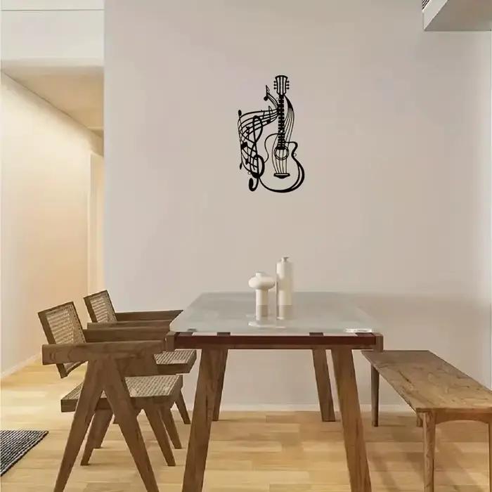 Art mural de guitare de partition de musique vintage – Décor de silhouette en métal forgé à la main pour espaces