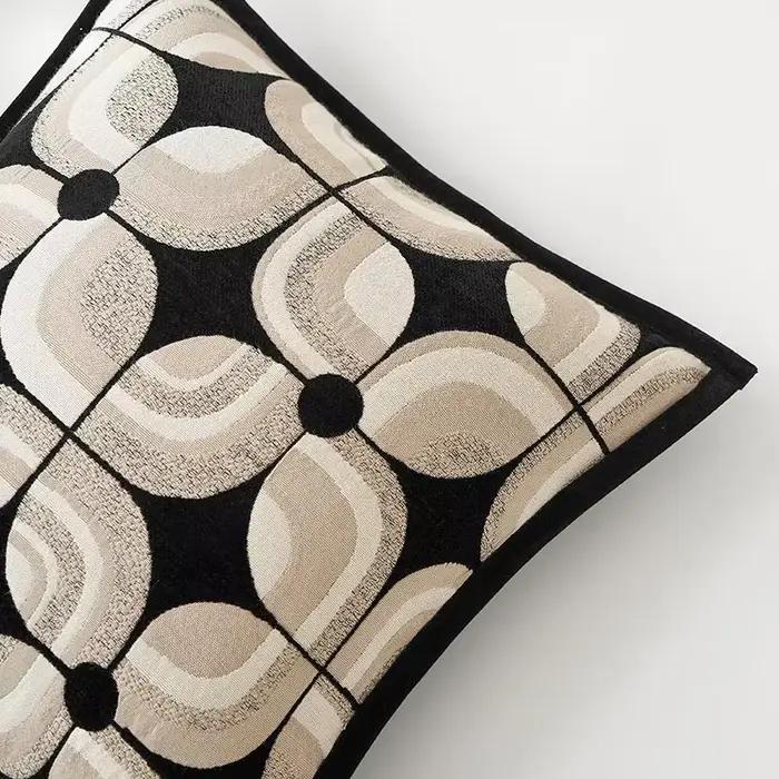 Housse de coussin géométrique noir kaki