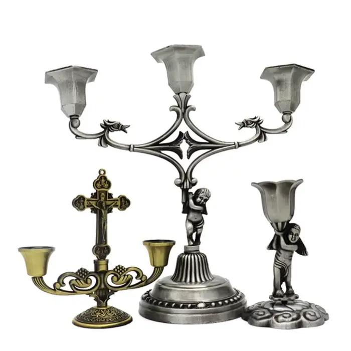 Avec poignée bougeoirs chrétiens classique antirouille Crucifix support de Table facile à transporter