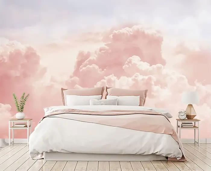 Papier peint nuage rose doux imprimé pour chambre à coucher