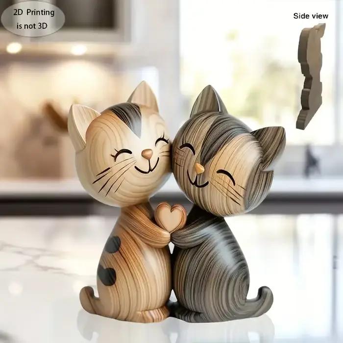 Sculpture de Couple chaton en bois