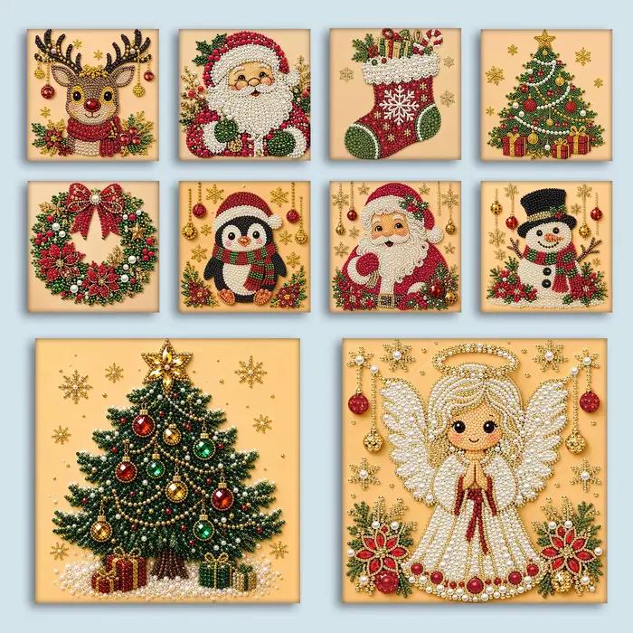Décoration de Noël DIY, Père Noël, Bonhomme de neige, peinture en perles 3D, kits d'art diamant pour débutants, 20*20CM, pour la décoration murale de la maison, cadeau