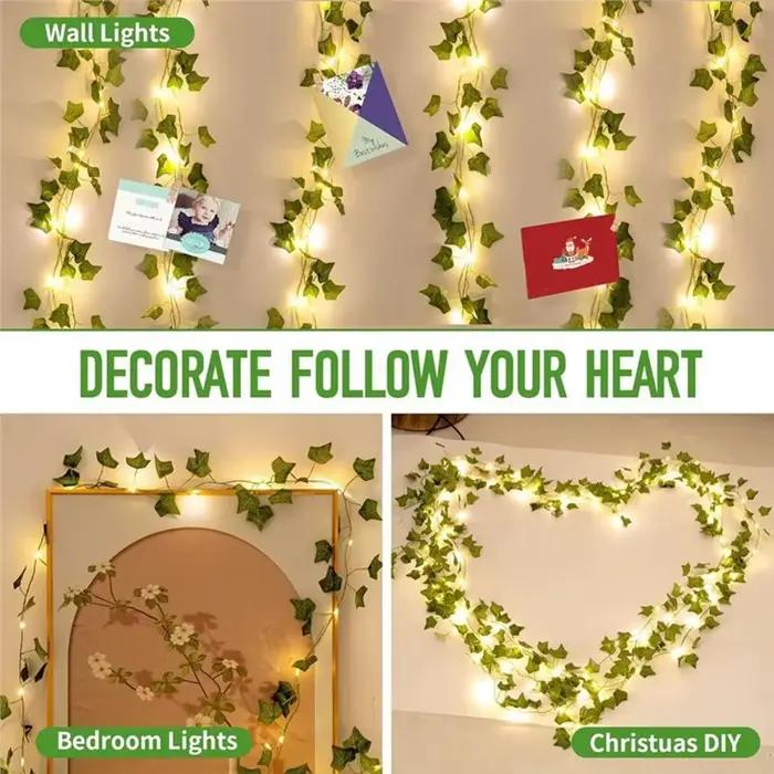 Guirlande lumineuse artificielle en vert et orange pour décoration intérieure et extérieure, idéale pour chambre, balcon, mariage et événements spéciaux