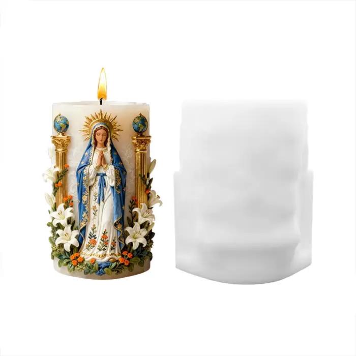 Moule à bougie en silicone style religieux Vierge Marie et Lys