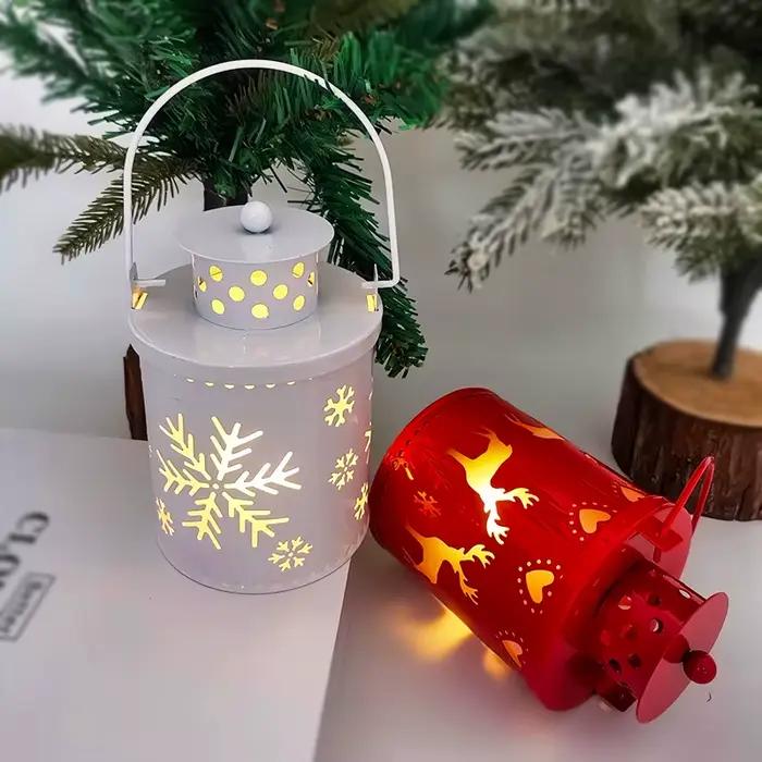 Lanternes de Noël vintage avec lumière LED, décorations de Noël, décoration festive pour la maison, lanternes de Noël