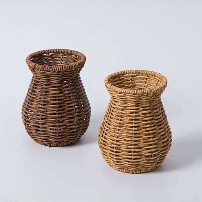 Vase à fleurs en rotin plastique tissé à la main pour fleurs séchées