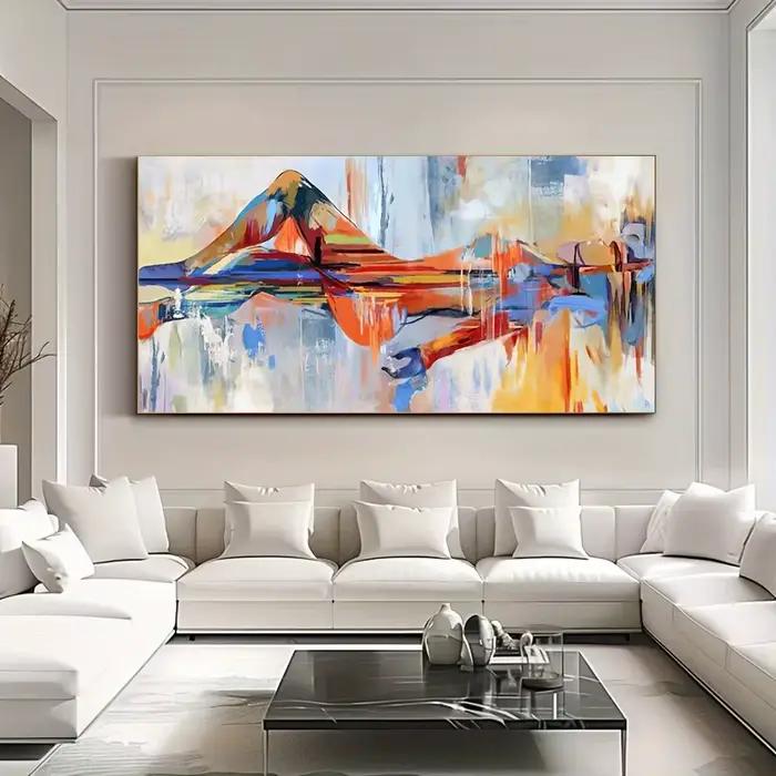 1 pièce d'impression sur toile de paysage de montagne abstrait, art mural moderne sans cadre, peinture texturée colorée, Mi