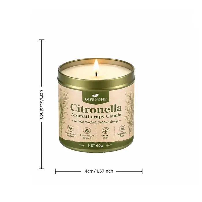 Bougie parfumée à la citronnelle 60g, cire de soja naturelle, aromathérapie, anti-moustiques, bougie en boîte pour chambre, balcon, jardin, camping