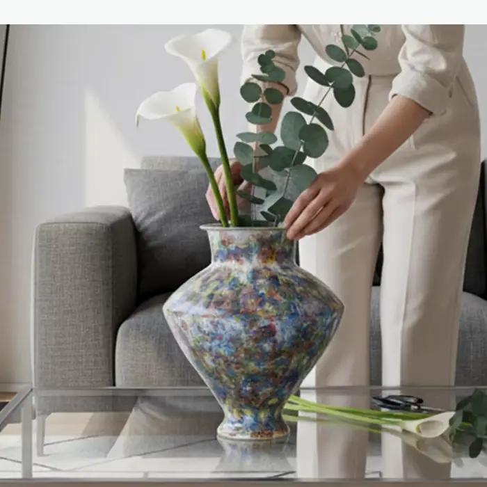 Vase en céramique peint à la main, décoration de table, fleurs artificielles, arrangement de fleurs décoratives, vases floraux, décoration esthétique de la pièce