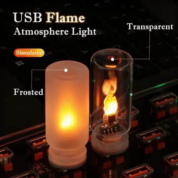 Lampe de nuit LED USB à flamme vacillante en verre dépoli transparent