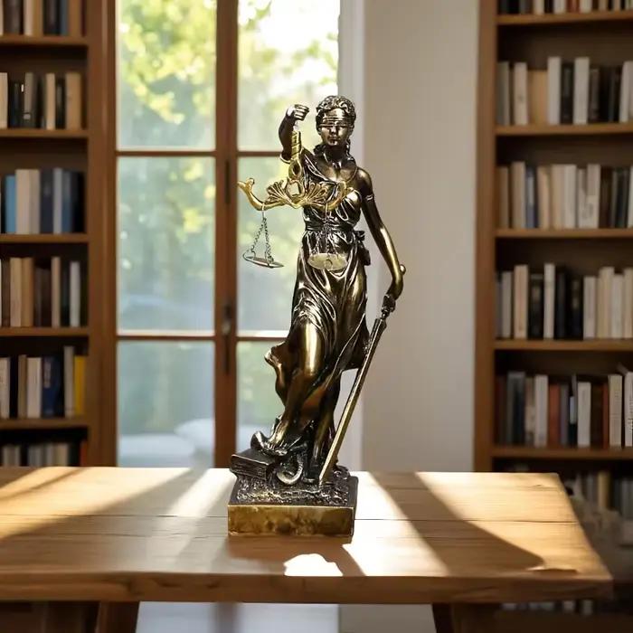 Statue Créative Rétro de la Déesse de la Justice à Fond Rond, Ornement de Bureau d'Avocat, Cadeaux, Sculpture pour Salon et Décoration de Bureau