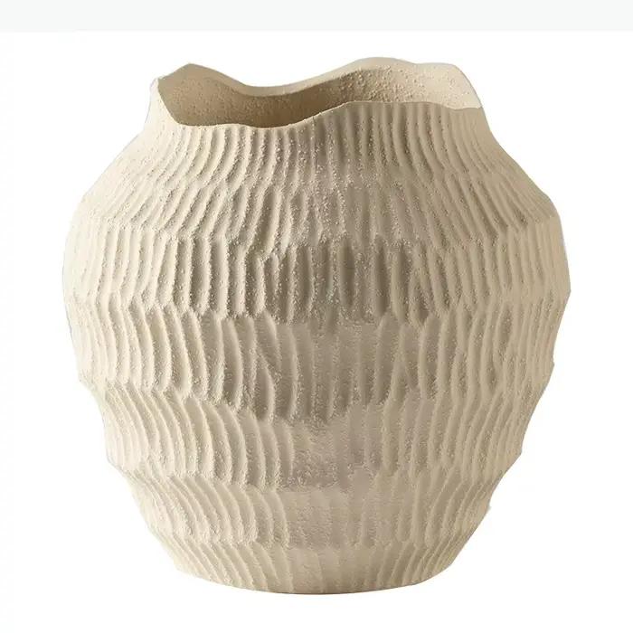 Vase en céramique blanc, pot en terre cuite rustique, pot vintage en forme de coquille, vase à fleurs géométrique fait main, accessoires de décoration pour la maison