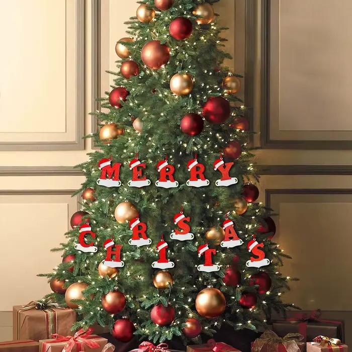 Lettres de décoration de noël, pendentif 26 lettres pour décor d'arbre de noël, ornement de nom personnalisé à faire soi-même