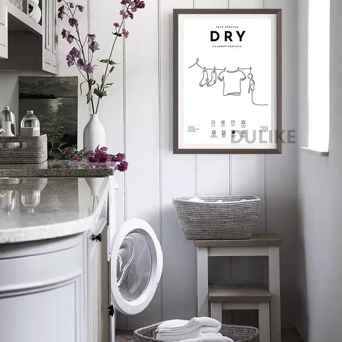 Affiche de guidage des symboles d'entretien du linge, lavage et séchage, imprimés d'art pliables, décoration murale pour salle à laver, images, peinture sur toile