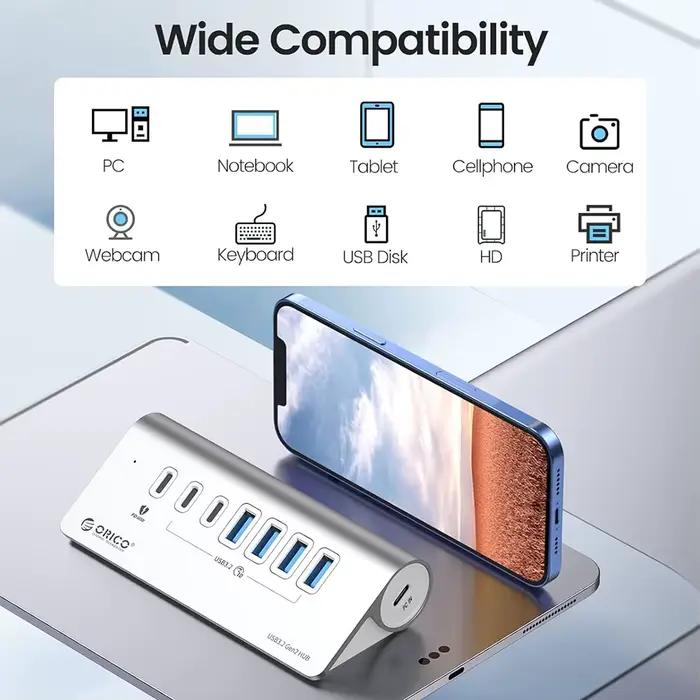 ORICO 10Gbps USB 3.2 Station d'accueil Hub Type C séparateur PD60W adaptateur de charge Multi 4/7 Ports commutateur pour PC accessoires d'ordinateur portable