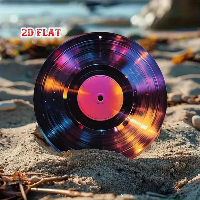 Décoration murale ronde en aluminium – Design disque vinyle avec reflets et étincelles colorés