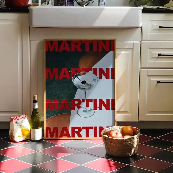 Affiche de Cocktail Martini Rétro Moderne Toile Art Mural Minimaliste Décoration Salon Maison Occasions Spéciales