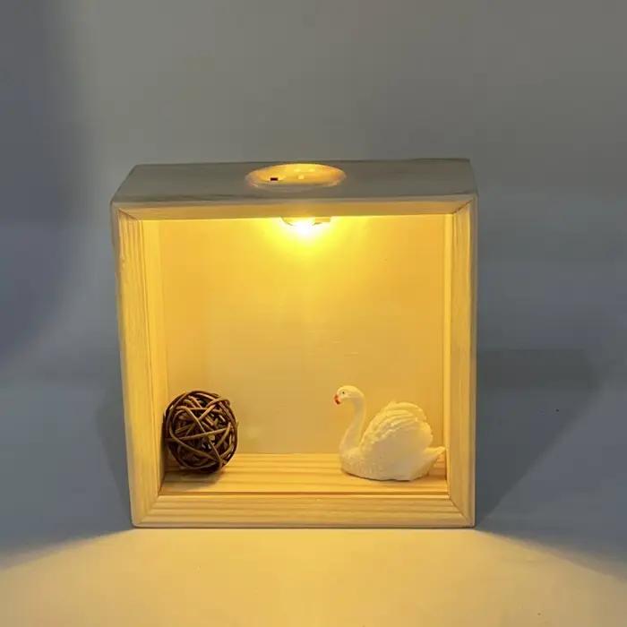 Cadre lumineux LED double face 3D en bois, boîte à ombre, vitrine d'affichage, cadre photo transparent lumineux pour cadeau ou chevet