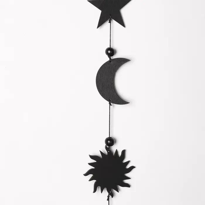 Phase de lune en bois noir tenture murale décor