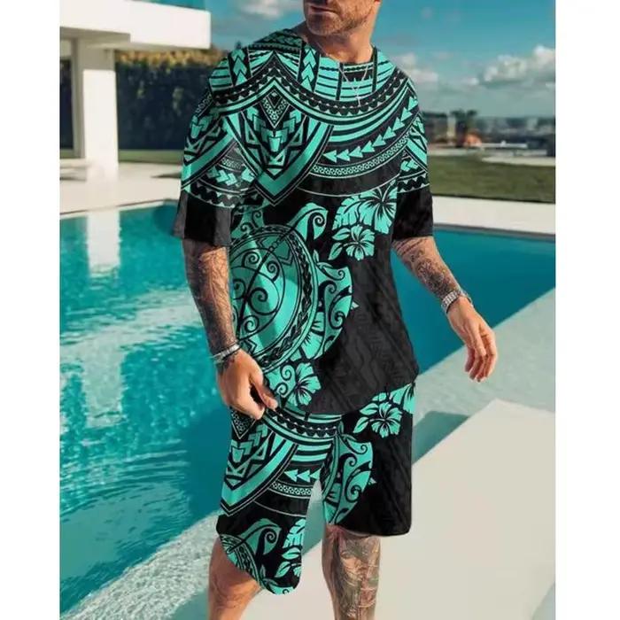 Costume d'été pour hommes, ensemble 2 pièces, chemises et Shorts à manches courtes, pantalons, vêtements décontractés, Jogging, survêtement hawaïen