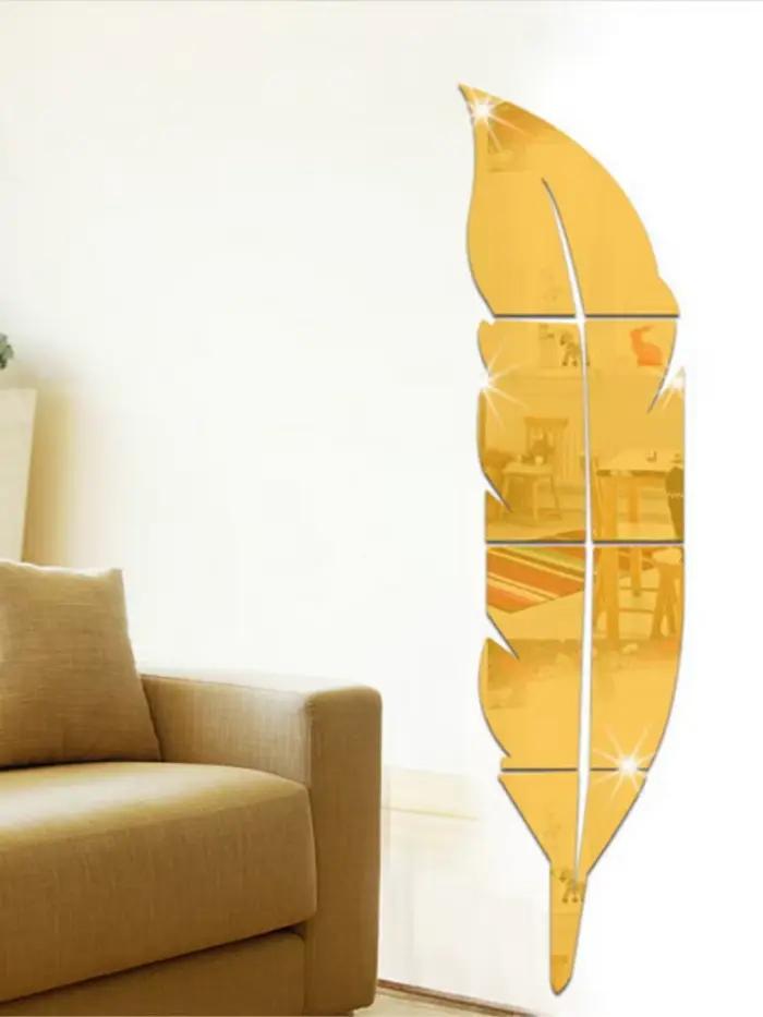 Plume 3D miroir autocollant mural décorative pour salon art moderne à offrir pour femme occasions spéciales