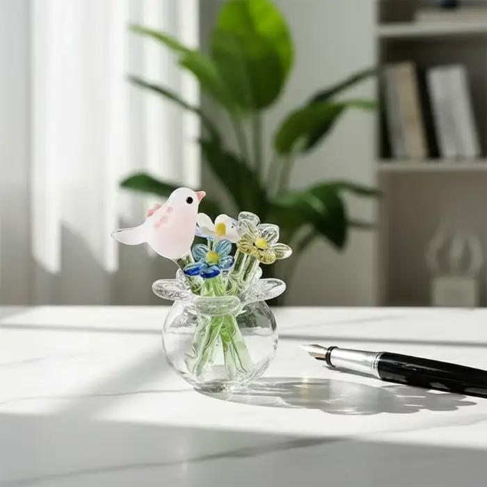 Sculpture florale artisanale en verre soufflé