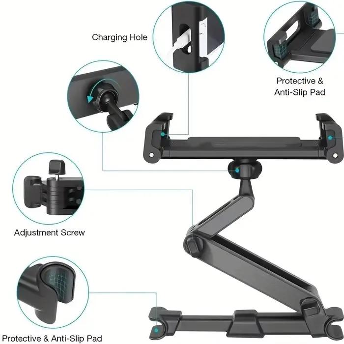 Support de tablette de voiture, support réglable pour appui-tête, Compatible avec les téléphones portables et les tablettes de 5 à 12.9 pouces