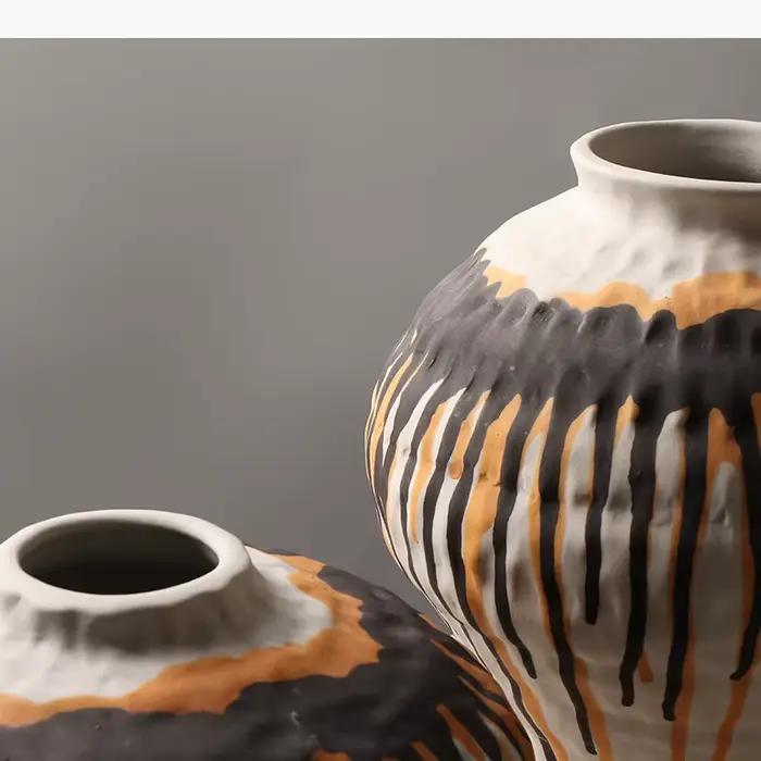 Vase en céramique à débit fluide, pot de fleurs rétro, accessoires pour arrangements floraux, artisanat en céramique, décoration intérieure