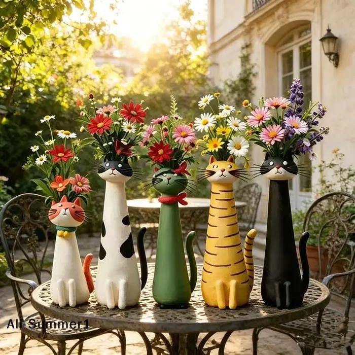 【E】Vase en résine en forme de chat