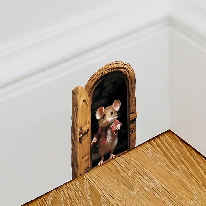Autocollant mural fantaisiste avec trou de souris 3D