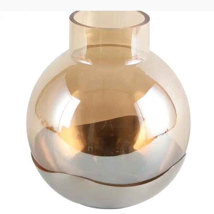 Vase en verre transparent couleur ambre, pots à fleurs, décoration de bureau, arrangement floral, vases floraux ronds, décoration esthétique de la pièce