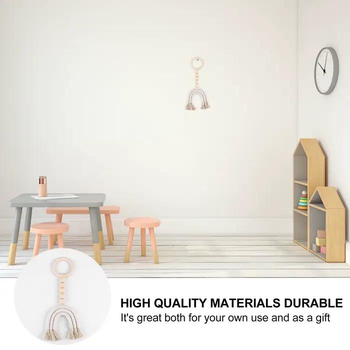 Décoration Bohème pour Chambre : Pendentif Arc-en-ciel en Perles de Bois Beige avec Pompon
