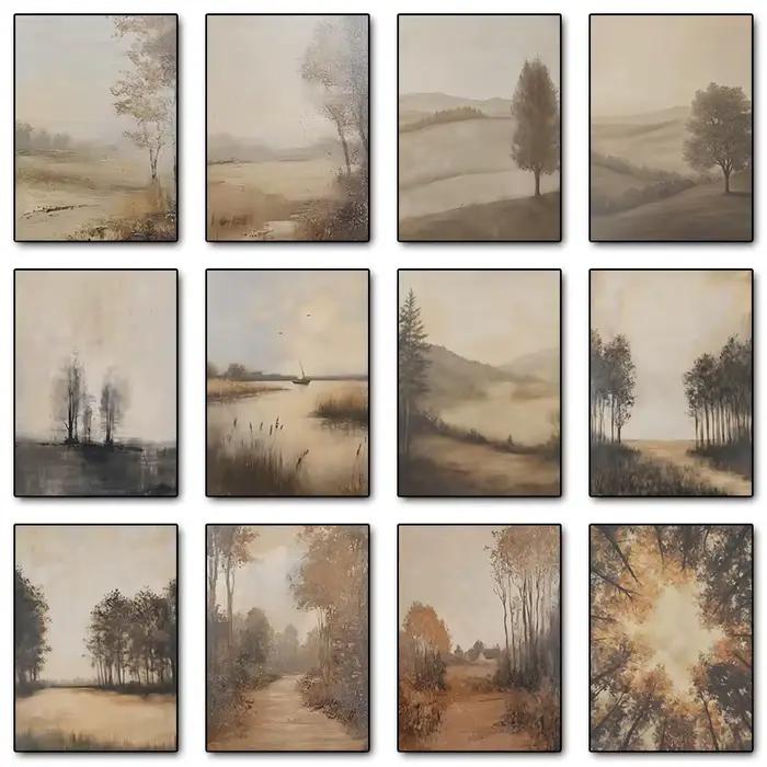 Affiches et imprimés d'arbre de pays Vintage de paysage confortable, toile imprimée, tableau d'art mural pour salon, décoration de maison, cadeaux