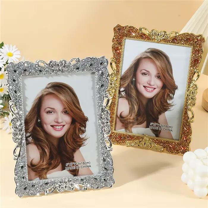 Cadre photo doré, argent et diamant