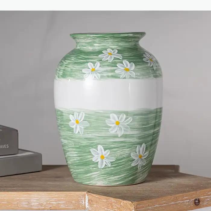 Vase en céramique peint à fleurs blanches, plante en pot, décoration de table, ornement, arrangement floral, vases floraux, décoration esthétique de la pièce